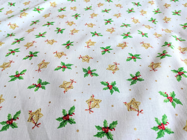 Ivory Christmas Mistletoe Cotton Fabric Christmas Fabric, Festive Fabric, Holiday Fabric